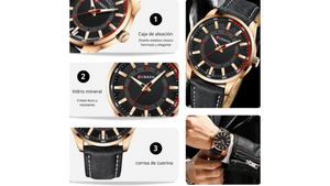 Reloj Curren 8390 Oro Rosa/Negro - Cuero de Hombre