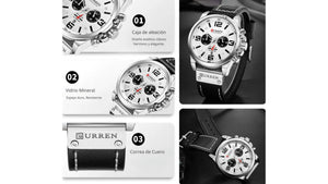 Reloj Curren 8314 Negro/Plateado - Cuero de Hombre