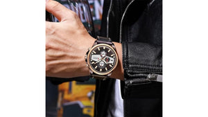 Reloj Curren 8394 Negro/Oro Rosa - Cuero de Hombre