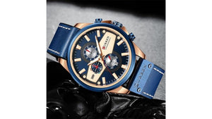 Reloj Curren 8394 Azul/Oro Rosa - Cuero de Hombre