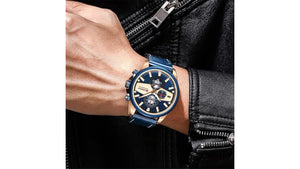 Reloj Curren 8394 Azul/Oro Rosa - Cuero de Hombre