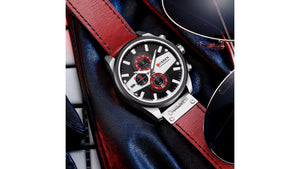 Reloj Curren 8394 Vinotinto/Plateado - Cuero de Hombre