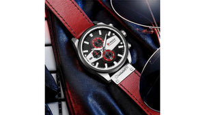 Reloj Curren 8394 Vinotinto/Plateado - Cuero de Hombre