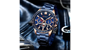 Reloj Curren 8418 Azul/Oro Rosa - Metálico de Hombre