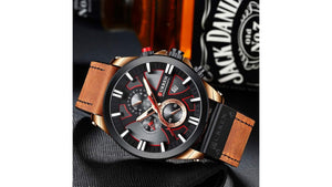 Reloj Curren 8346 Café Claro/Oro Rosa - Cuero de Hombre