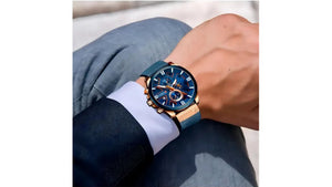Reloj Curren 8346 Azul Oscuro/Oro Rosa - Cuero de Hombre