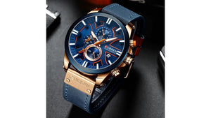 Reloj Curren 8346 Azul Oscuro/Oro Rosa - Cuero de Hombre