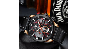 Reloj Curren 8346 Negro/Oro Rosa - Cuero de Hombre