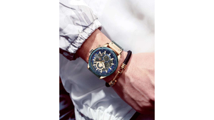 Reloj Curren 8380 Azul/Oro Rosa - Cuero de Hombre