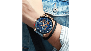 Reloj Curren 8346 Azul/Oro Rosa - Cuero de Hombre