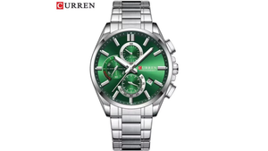 Reloj Curren 8475 Plateado Fondo Verde Metalico de Hombre