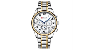 Reloj Curren 8466 Plateado/Dorado Fondo Blanco Metalico de Hombre