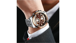 Reloj Curren 8360 Plateado - Bisel Oro Rosa/Café Metalico de Hombre