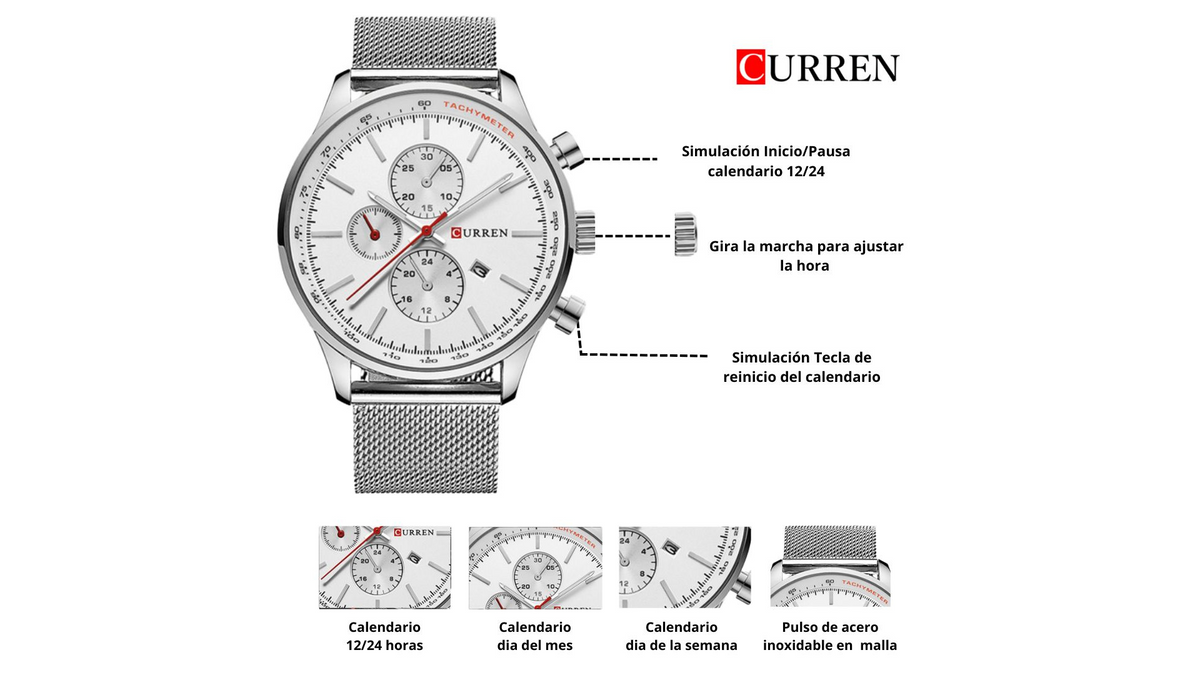 Reloj Curren 8227 Plateado - Metálico de Hombre