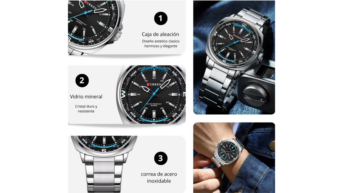 Reloj Curren 8455 Plateado - Metálico de Hombre