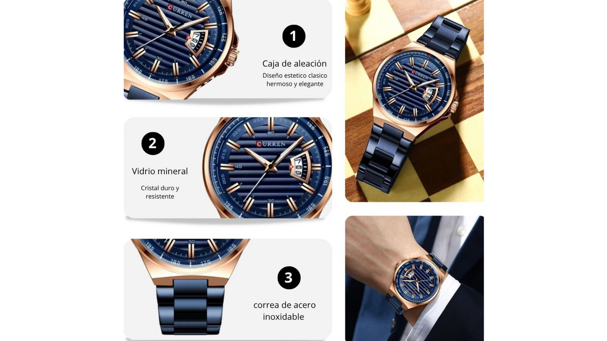 Reloj Curren 8375 Azul/Oro Rosa - Metálico de Hombre