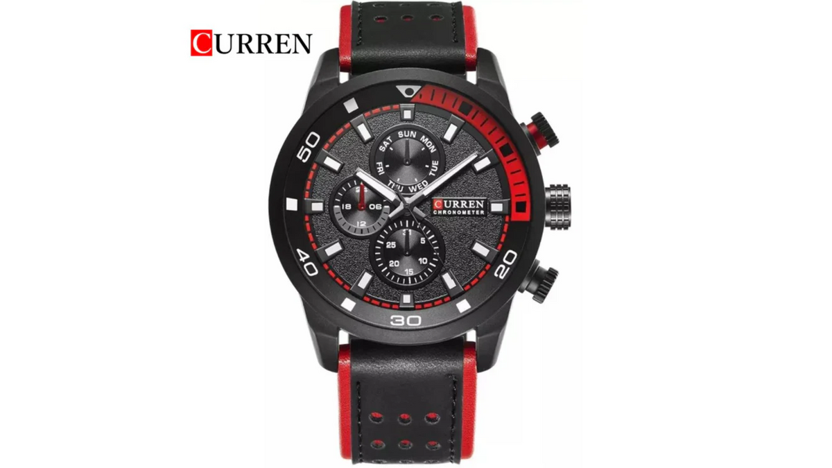 Reloj Curren 8250 Negro/Rojo - Cuero de Hombre