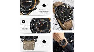 Reloj Curren 8390 Gris/Negro - Cuero de Hombre