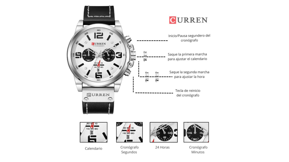 Reloj Curren 8314 Negro/Plateado - Cuero de Hombre