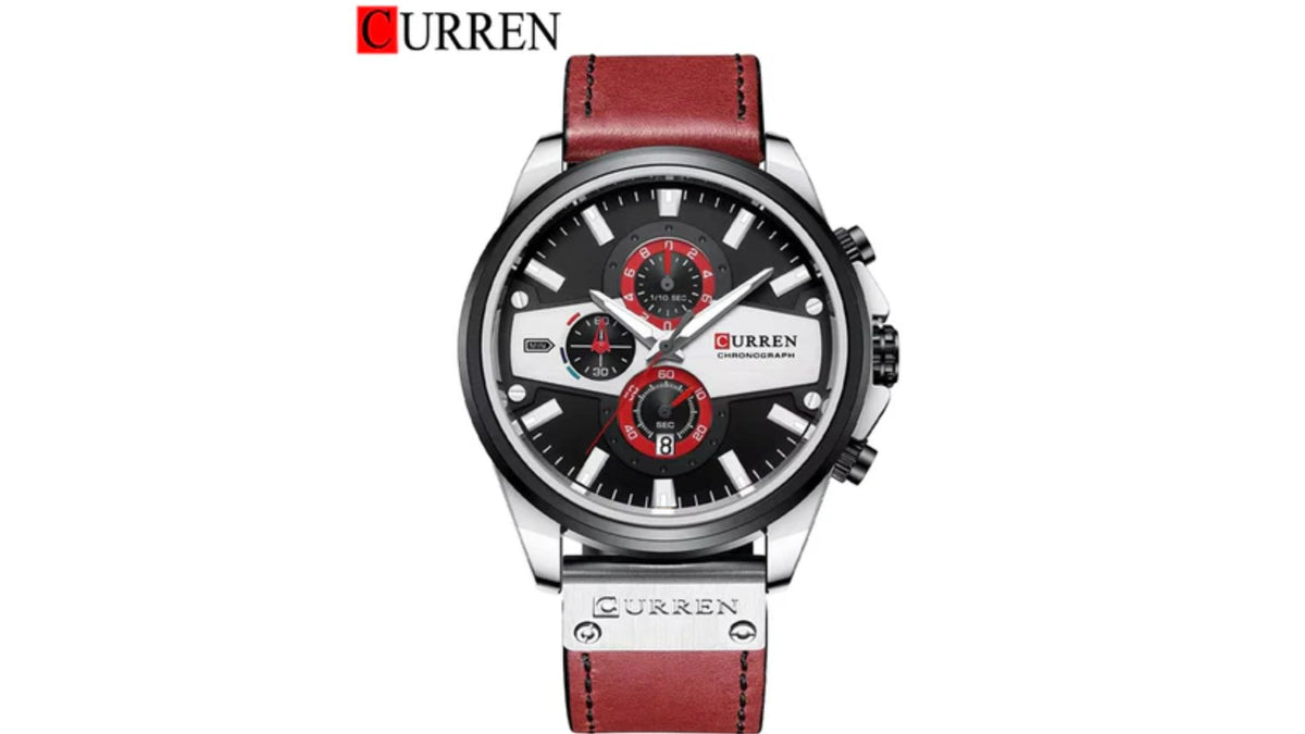 Reloj Curren 8394 Vinotinto/Plateado - Cuero de Hombre