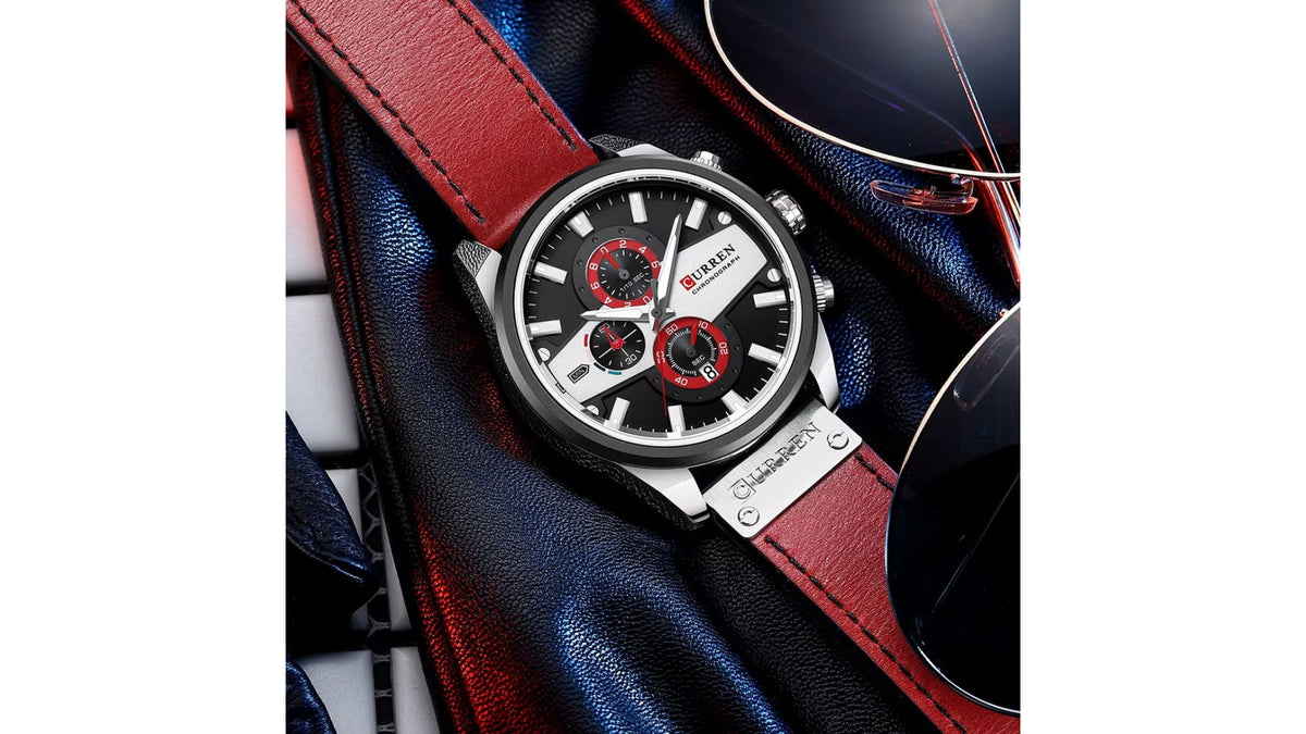 Reloj Curren 8394 Vinotinto/Plateado - Cuero de Hombre