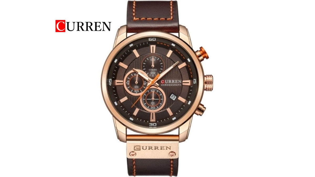 Reloj Curren 8291 Vinotinto/Oro Rosa - Cuero de Hombre