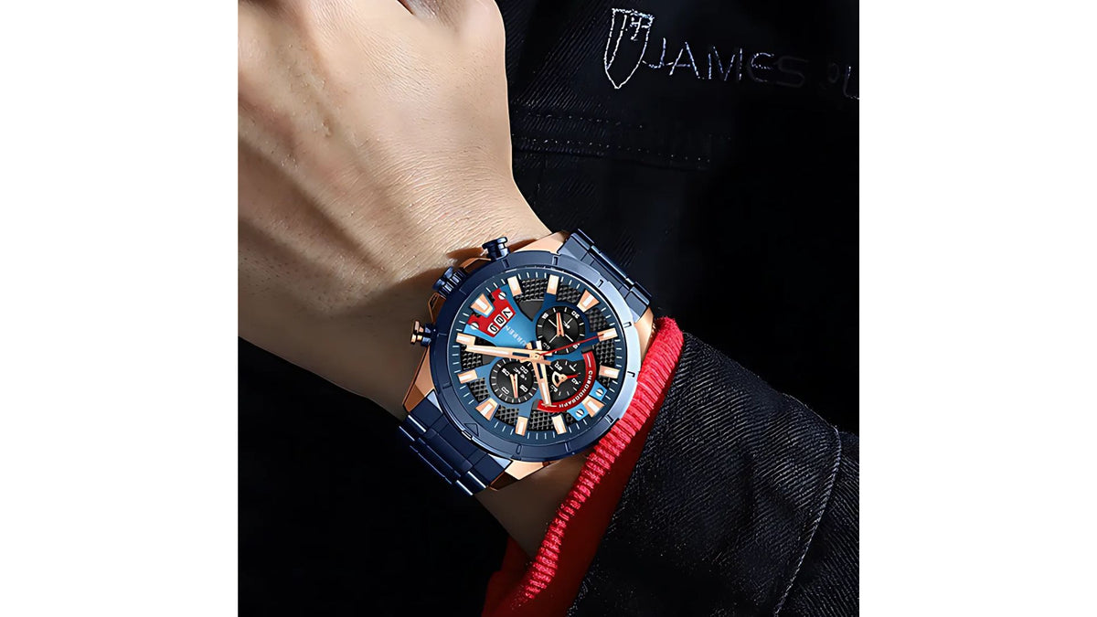 Reloj Curren 8401 Azul/Oro Rosa - Metálico de Hombre