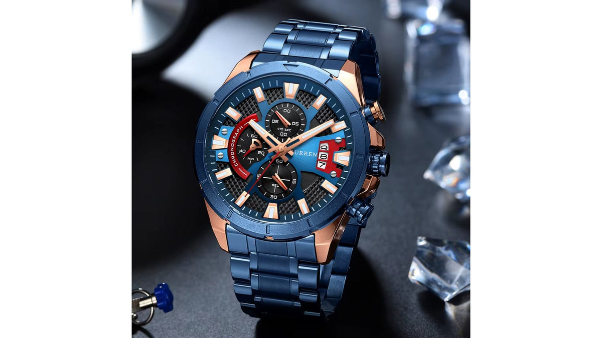 Reloj Curren 8401 Azul/Oro Rosa - Metálico de Hombre