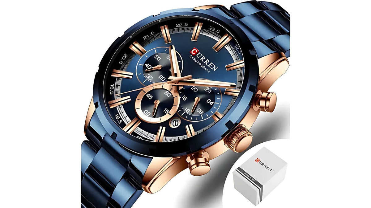 Reloj Curren 8355 Azul/Oro Rosa - Metálico de Hombre