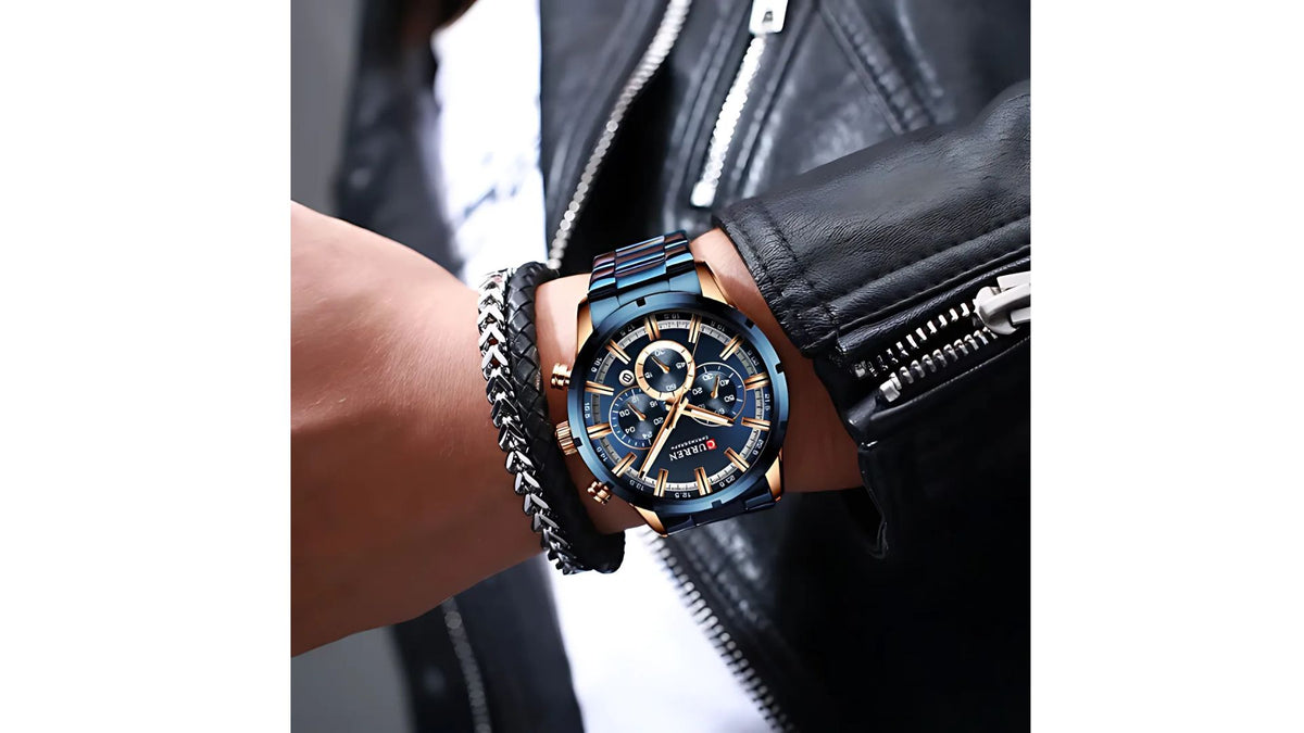 Reloj Curren 8355 Azul/Oro Rosa - Metálico de Hombre