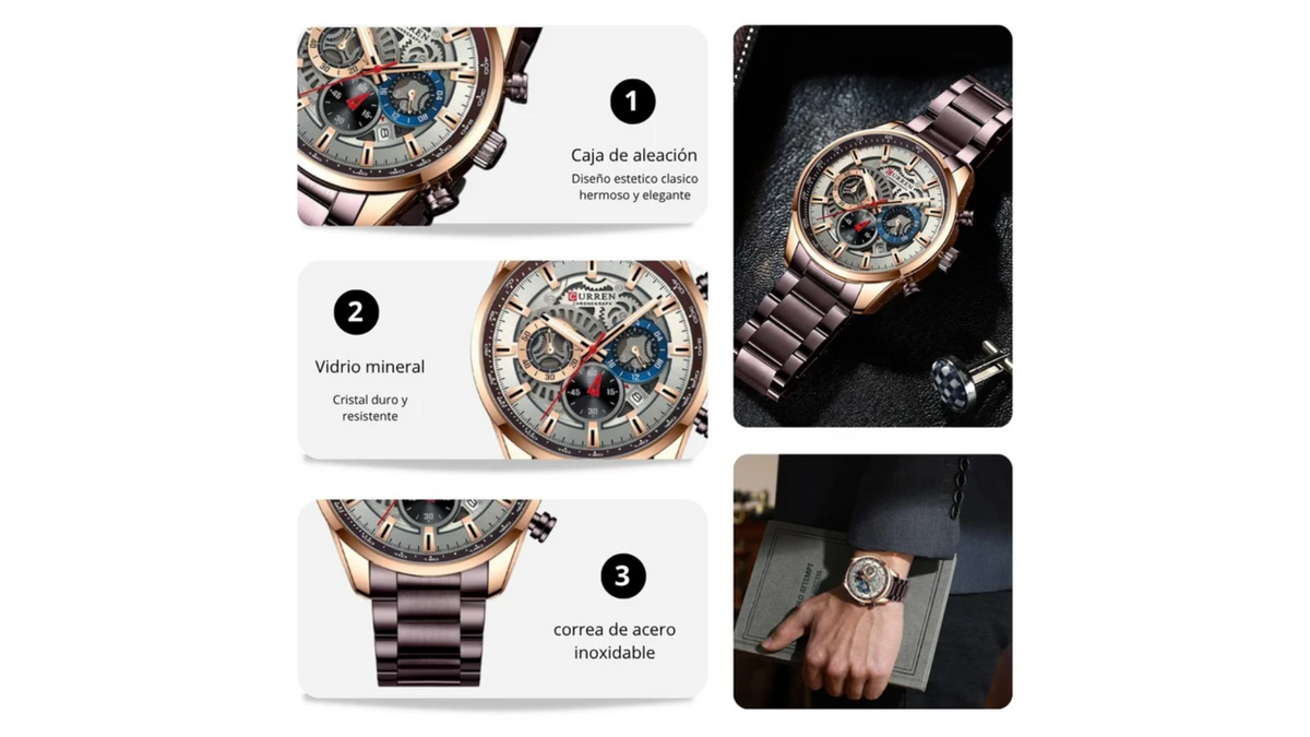 Reloj Curren 8391 Marrón/Oro Rosa - Metálico de Hombre