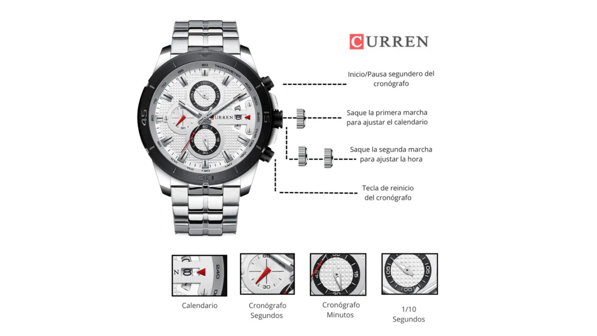 Reloj Curren 8337 Plateado/Negro - Metálico de Hombre