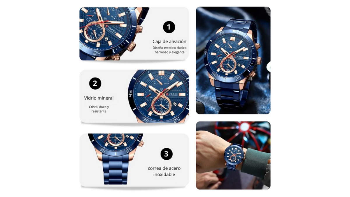 Reloj Curren 8417 Azul/Oro Rosa - Metálico de Hombre