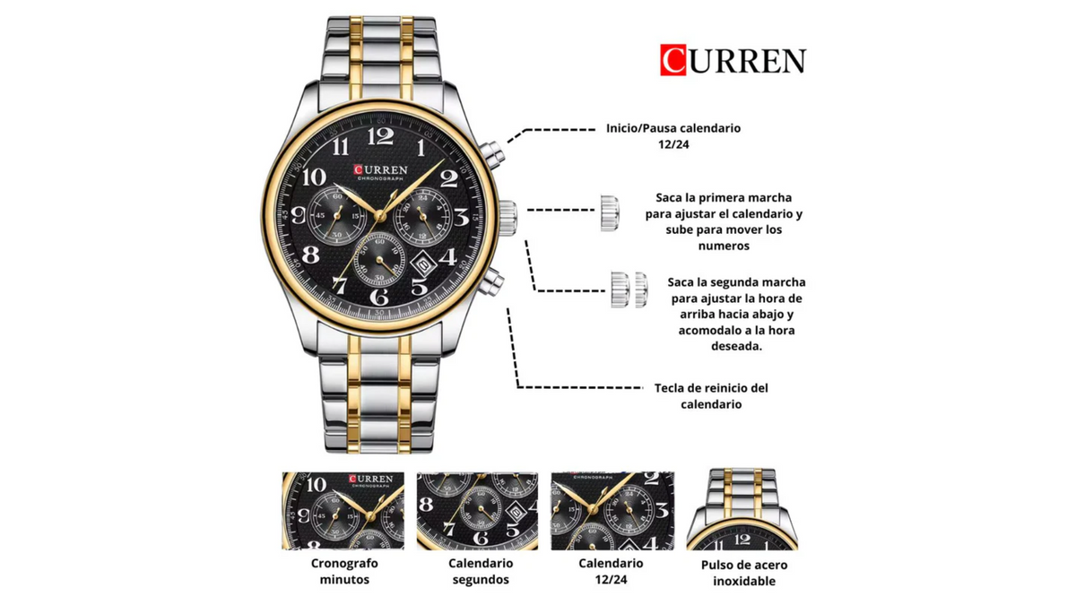 Reloj Curren 8466 Plateado/Dorado - Metálico de Hombre