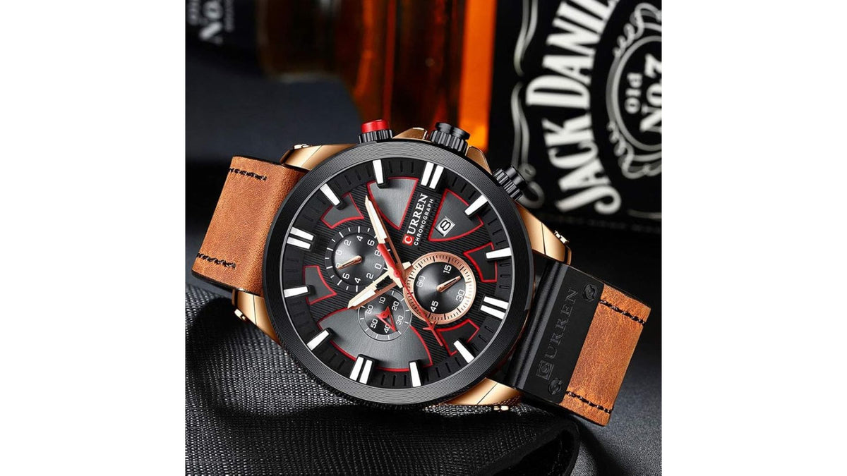Reloj Curren 8346 Café Claro/Oro Rosa - Cuero de Hombre