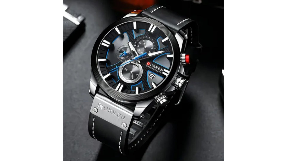 Reloj Curren 8346 Negro/Plateado - Cuero de Hombre