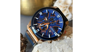 Reloj Curren 8346 Azul Oscuro/Oro Rosa - Cuero de Hombre