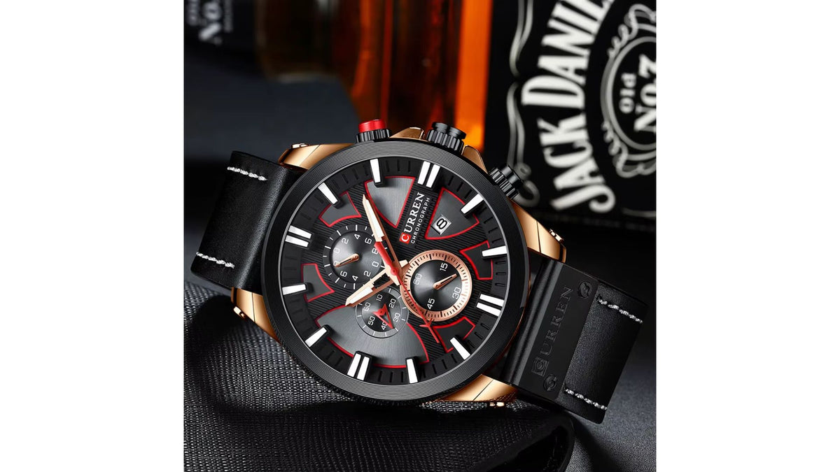 Reloj Curren 8346 Negro/Oro Rosa - Cuero de Hombre