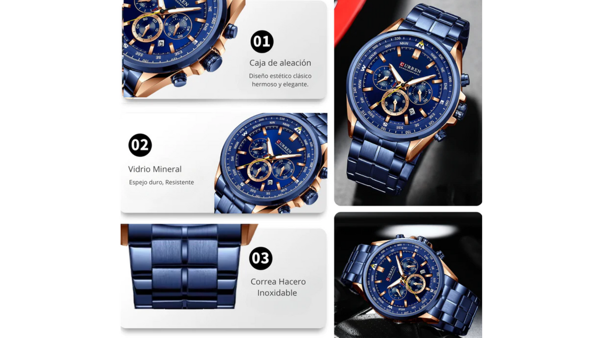 Reloj Curren 8399 Azul/Oro Rosa - Metálico de Hombre