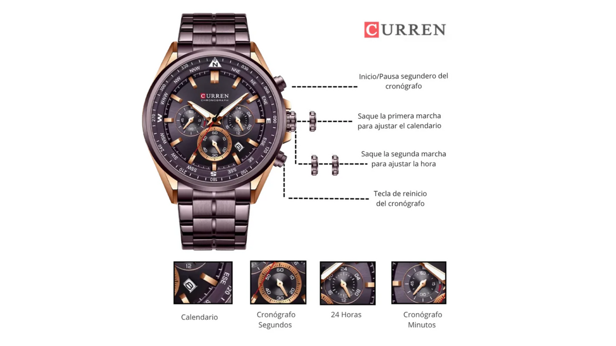 Reloj Curren 8399 Marrón/Oro Rosa - Metálico de Hombre