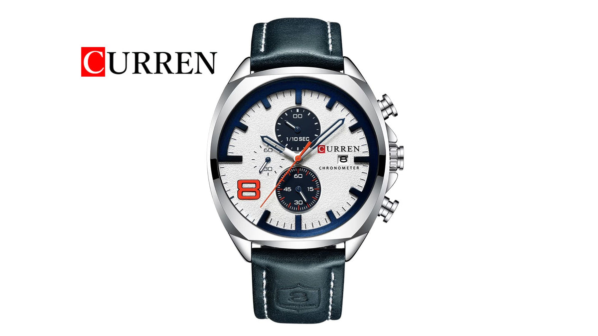Reloj Curren 8324 Azul Oscuro/Plateado - Cuero de Hombre