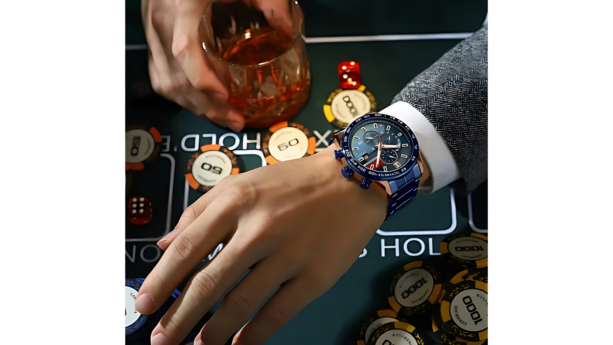 Reloj Curren 8410 Azul/Oro Rosa - Metálico de Hombre