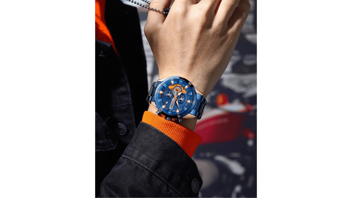 Reloj Curren 8402 Oro Rosa/Azul Metálico de Hombre