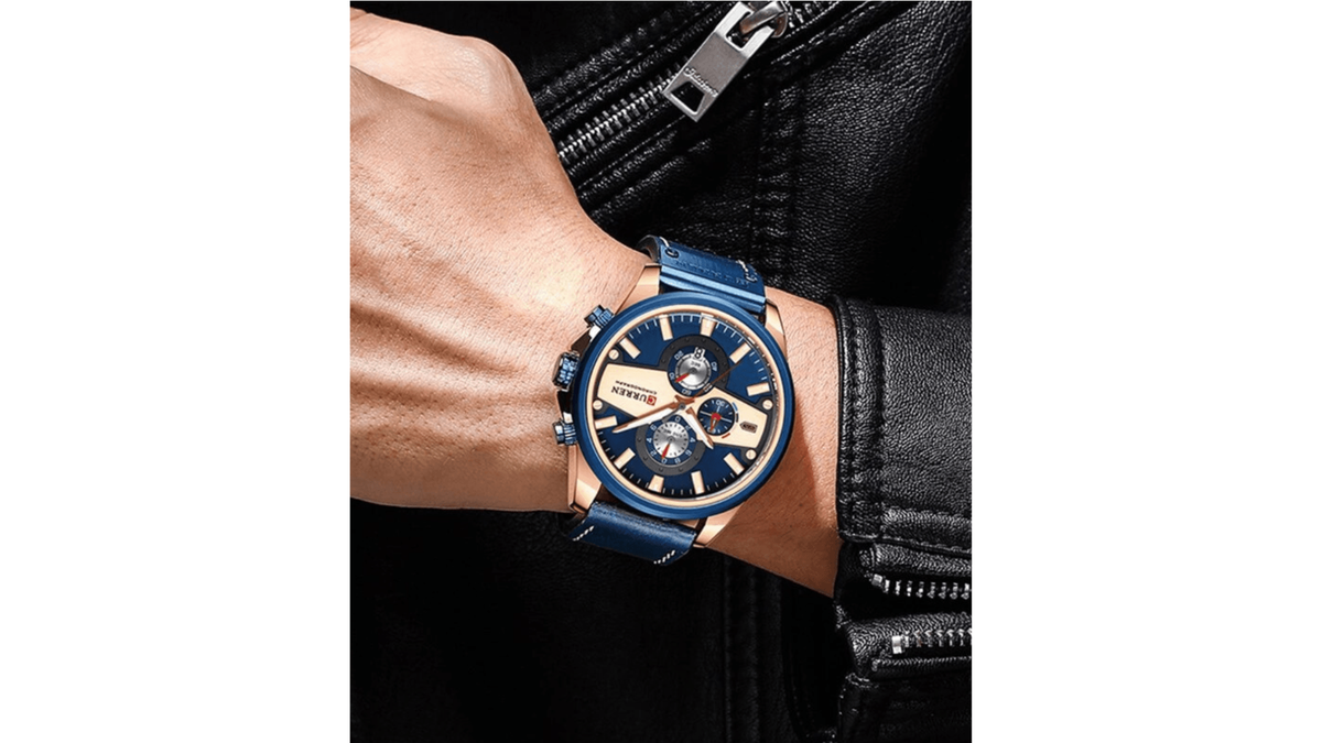 Reloj Curren 8394 Azul/Oro Rosa - Cuero de Hombre