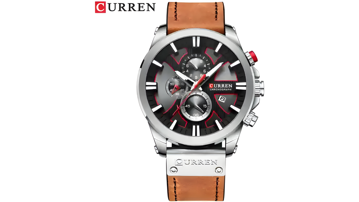Reloj Curren 8346 Cafe Claro Fondo Negro Cuero de Hombre