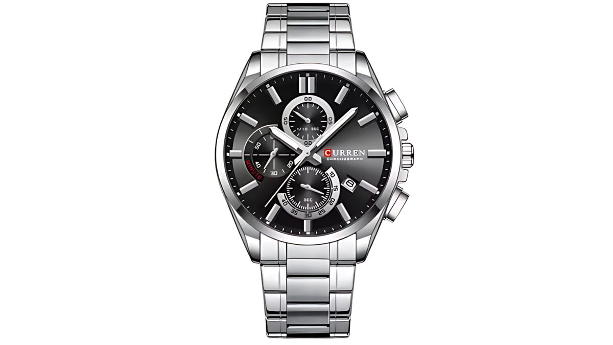 Reloj Curren 8475 Plateado Fondo Negro Metalico de Hombre