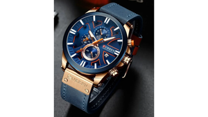 Reloj Curren 8346 Azul/Oro Rosa - Cuero de Hombre