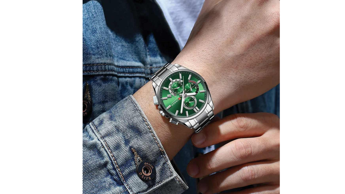 Reloj Curren 8475 Plateado Fondo Verde Metalico de Hombre