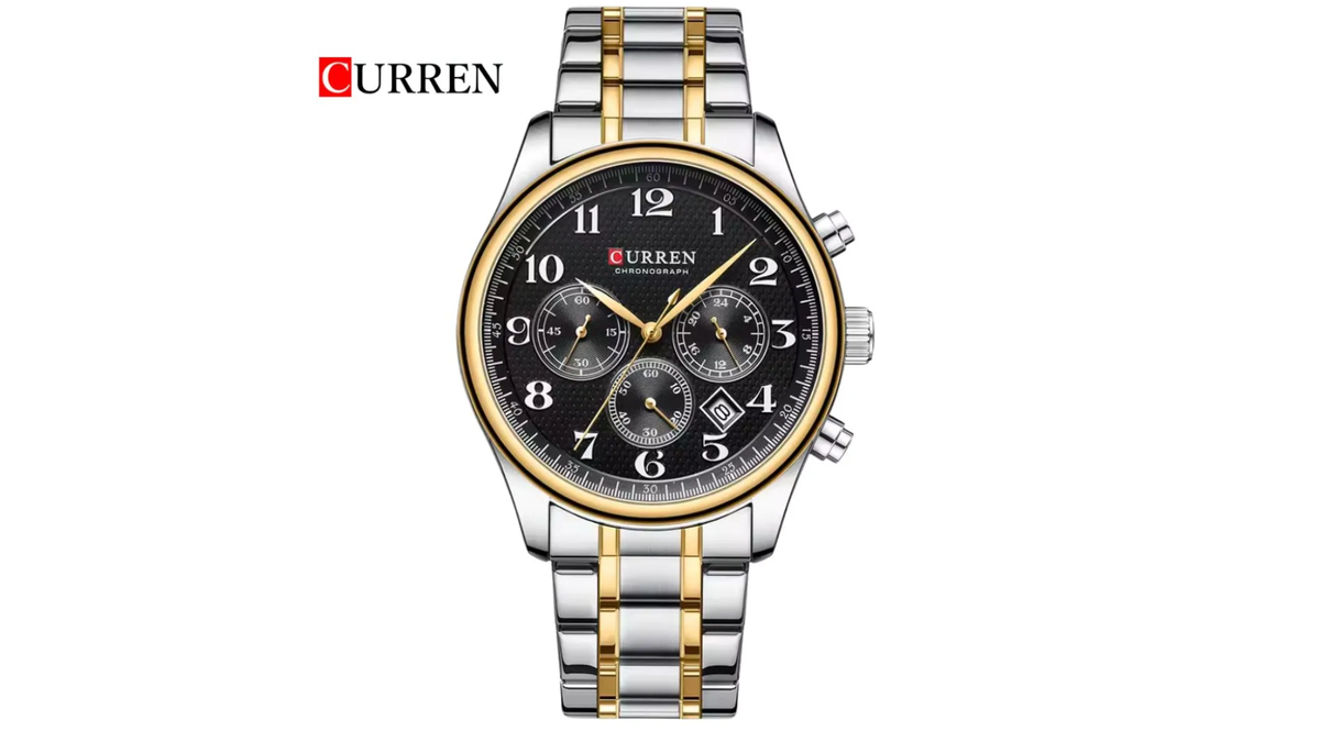 Reloj Curren 8466 Plateado/Dorado Fondo Negro Metalico de Hombre