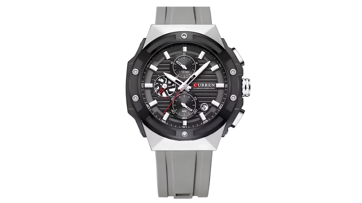 Reloj Curren 8462 Gris/Plateado - Bisel Negro  Metalico de Hombre